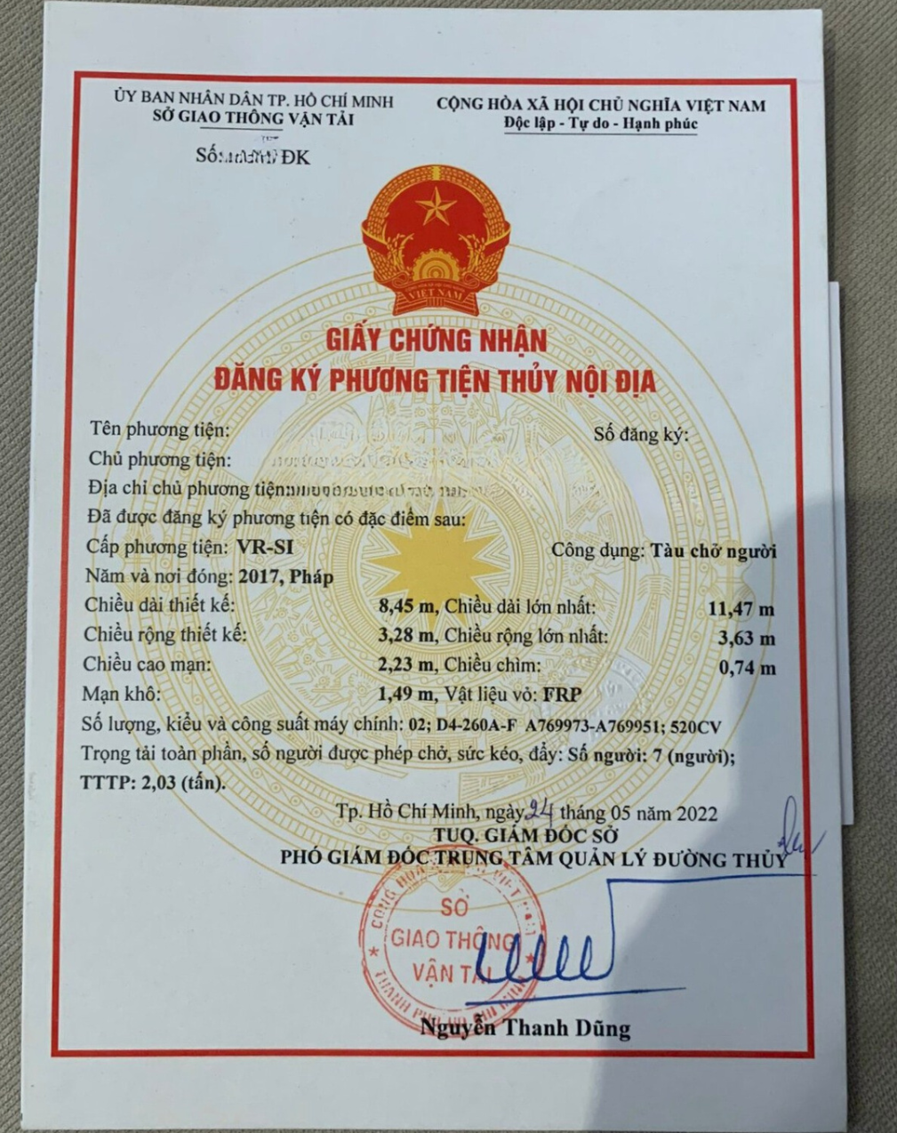 Giay dang ki du thuyen - Vietyacht Plus