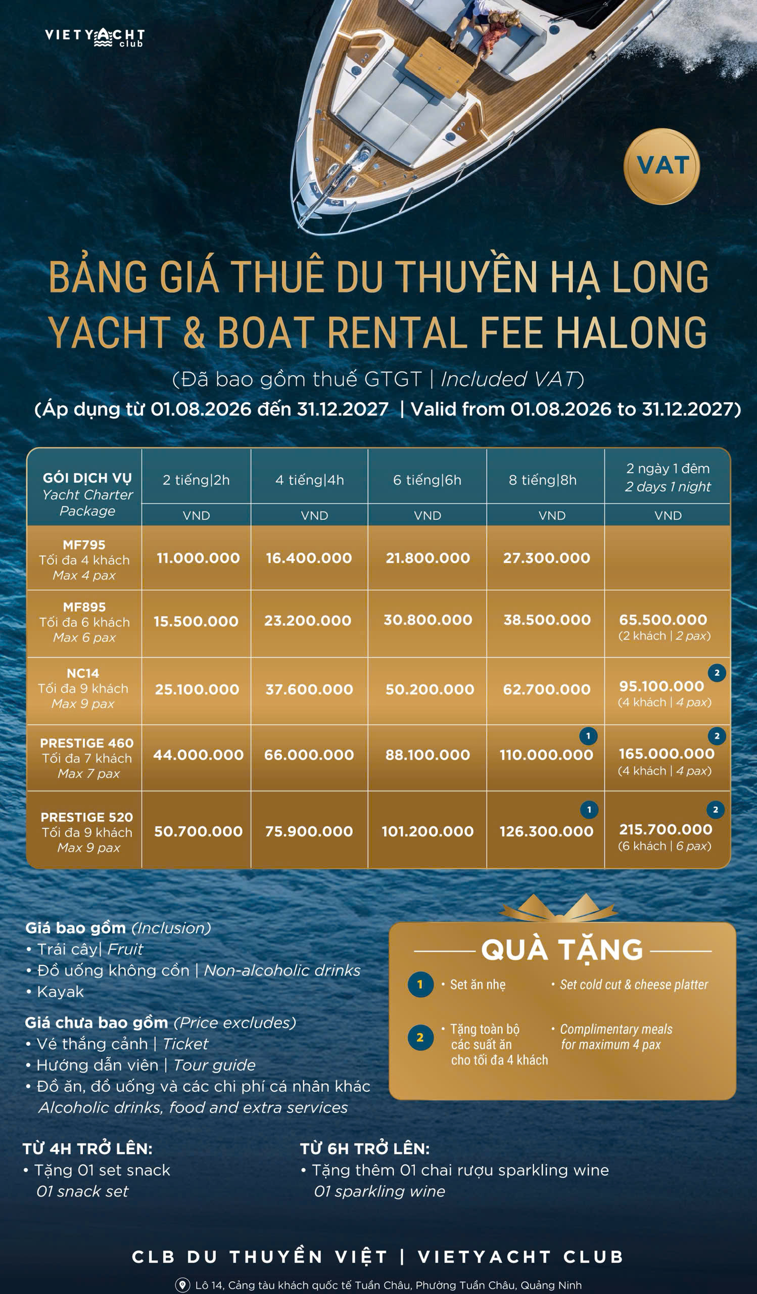 du thuyen cho thue o Ha long, Vietyacht Plus
