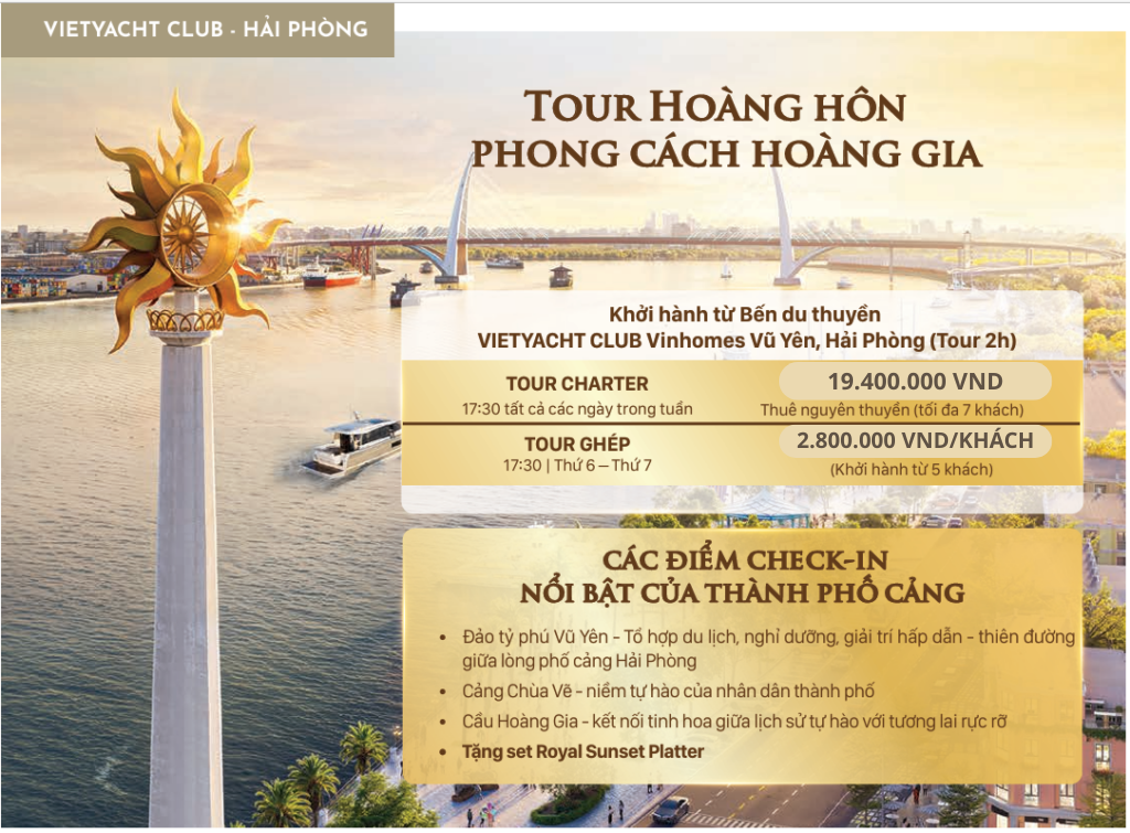 du thuyen cho thue tai Vu Yen - vietyacht Plus - tour ghep ngam hoang hon